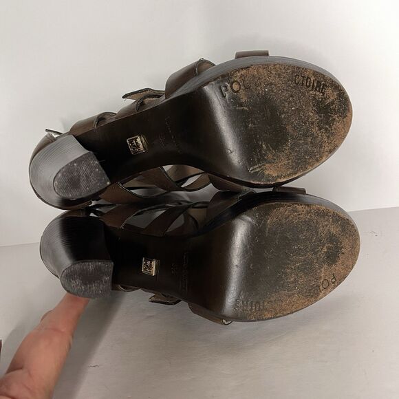 POUR LA VICTOIRE Women’s Strappy Sandal Heels 6.5M Brown Leather Made in Brazil - Picture 7 of 11